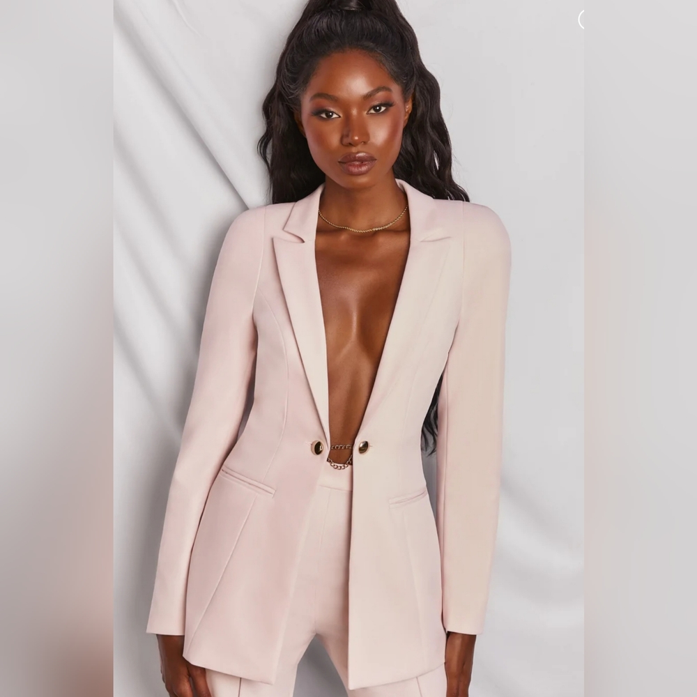 Oh Polly City Slicker Longline Blazer Light Pink
